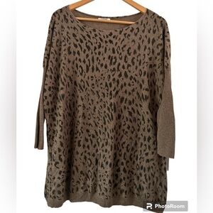 SUNCOO Paris Cashmere Wool Cotton Blend Animal Print Sweater - L/XL
